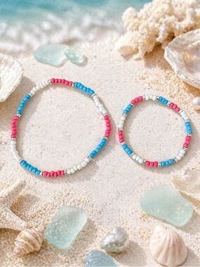 Coastal Candy Beaded Bracelet & Anklet Set 8”